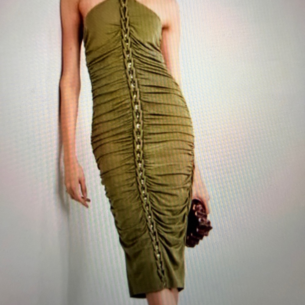 Cult Gaia Khaki Ruched Maxi Skirt - Picture 2 of 4